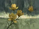 Magnolia onder een storm in mosterd, schilderij van magnolia onder een storm
