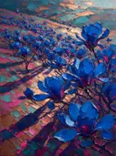 Magnolia op de helling in kobaltmagenta, schilderij van magnolia