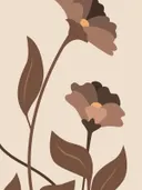 Vlakke illustratie van magnoliabloemen met bladeren in bruintinten op een crèmekleurige achtergrond.
