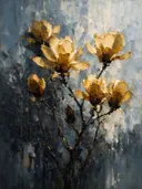 Magnolia tegen de lucht in goudoker, schilderij van magnolia tegen de lucht