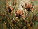 Magnolia tegen de lucht in limoen, schilderij van magnolia van dichtbij