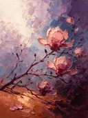 Magnolia tegen de lucht in oudroze, schilderij van magnolia tegen de lucht