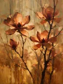 Magnolia tegen de lucht in terracotta, schilderij van magnolia tegen de lucht
