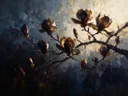 Magnolia tegen de lucht in zwartgoud, schilderij van magnolia tegen de lucht