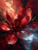 Magnolia van dichtbij in karmozijn, schilderij van magnolia van dichtbij
