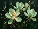 Magnolia van dichtbij in mint, schilderij van magnolia aan de oever