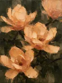 Magnolia van dichtbij in perzik, schilderij van magnolia aan de oever