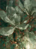Magnolia van dichtbij in saliegrijs, schilderij van magnolia van dichtbij