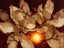 Magnolia van dichtbij in zandduin, schilderij van magnolia op de helling