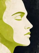 Man en profil in chartreuse, mid-century modern schilderij