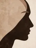 Man en profil in kleiroze, mid-century modern schilderij