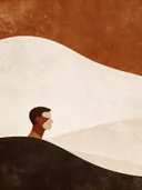 Man en profil in sienna, mid-century modern schilderij