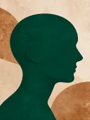 Man en profil in smaragdgroen, mid-century modern schilderij