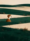 Man en profil in smaragdgroen, mid-century modern schilderij