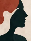 Man en profil in steenrood, mid-century modern schilderij
