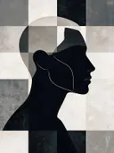 Man en profil in warmgrijs, mid-century modern schilderij