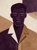 Man in colbert in aubergine, mid-century modern schilderij