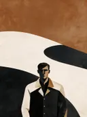 Man in colbert in oker, mid-century modern schilderij