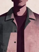 Man in colbert in pruim, mid-century modern schilderij