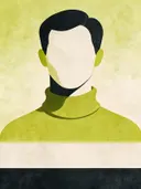 Man in coltrui in chartreuse, mid-century modern schilderij