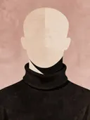 Man in coltrui in kleiroze, mid-century modern schilderij