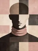 Man in coltrui in kleiroze, mid-century modern schilderij