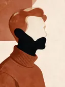 Man in coltrui in terracotta, mid-century modern schilderij