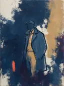 Schilderij: man in contour, marineblauw