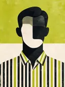 Man in gestreept overhemd in chartreuse, mid-century modern schilderij