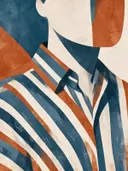 Man in gestreept overhemd in leiblauw, mid-century modern schilderij