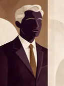 Man in pak in aubergine, mid-century modern schilderij