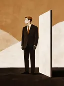 Man in pak in karamel, mid-century modern schilderij