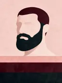 Man met baard in bordeaux, mid-century modern schilderij