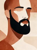 Man met baard in terracotta, mid-century modern schilderij