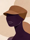 Man met pet in aubergine, mid-century modern schilderij