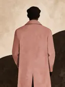 Man op de rug gezien in kleiroze, mid-century modern schilderij