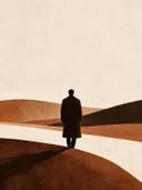 Man op de rug gezien in sienna, mid-century modern schilderij