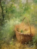 Mand in het groene gras, stilleven schilderij