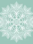 Mintgroen mandala schilderij met krullende bladmotieven