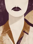 Mannenkop aangesneden in aubergine, mid-century modern schilderij