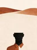 Mannenkop aangesneden in terracotta, mid-century modern schilderij