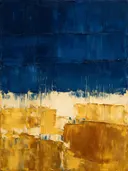 Abstract schilderij met het paletmes in marineblauw en goud