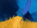 Abstract landschap in marineblauw en hemelsblauw