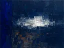 Abstract schilderij met het paletmes in marineblauw en indigo