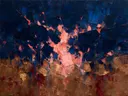 Abstract landschap in marineblauw en koraalroze