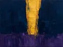 Abstract landschap in marineblauw en kurkuma