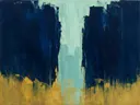Abstract landschap in marineblauw en mint