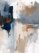 Abstract schilderij in marineblauw en zandtinten