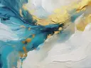 Abstract marmerschilderij in marineblauw, turquoise en goud