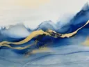 Marineblauw-gouden berglandschap schilderij